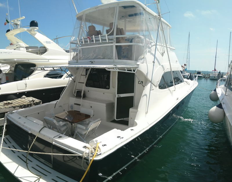 Riviera 51 ft deep sea fishing yacht trolling for sailfish marlin Caribbean Sea Cancun