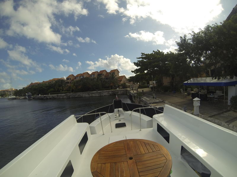 High-dive platform on the 60ft Pirates of Texas charter boat, Caribbean waters off Puerto Aventuras