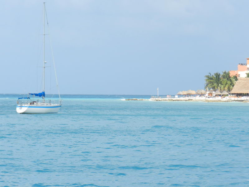 sailing tour from Cancun hotel zone toward Isla Mujeres Caribbean sea